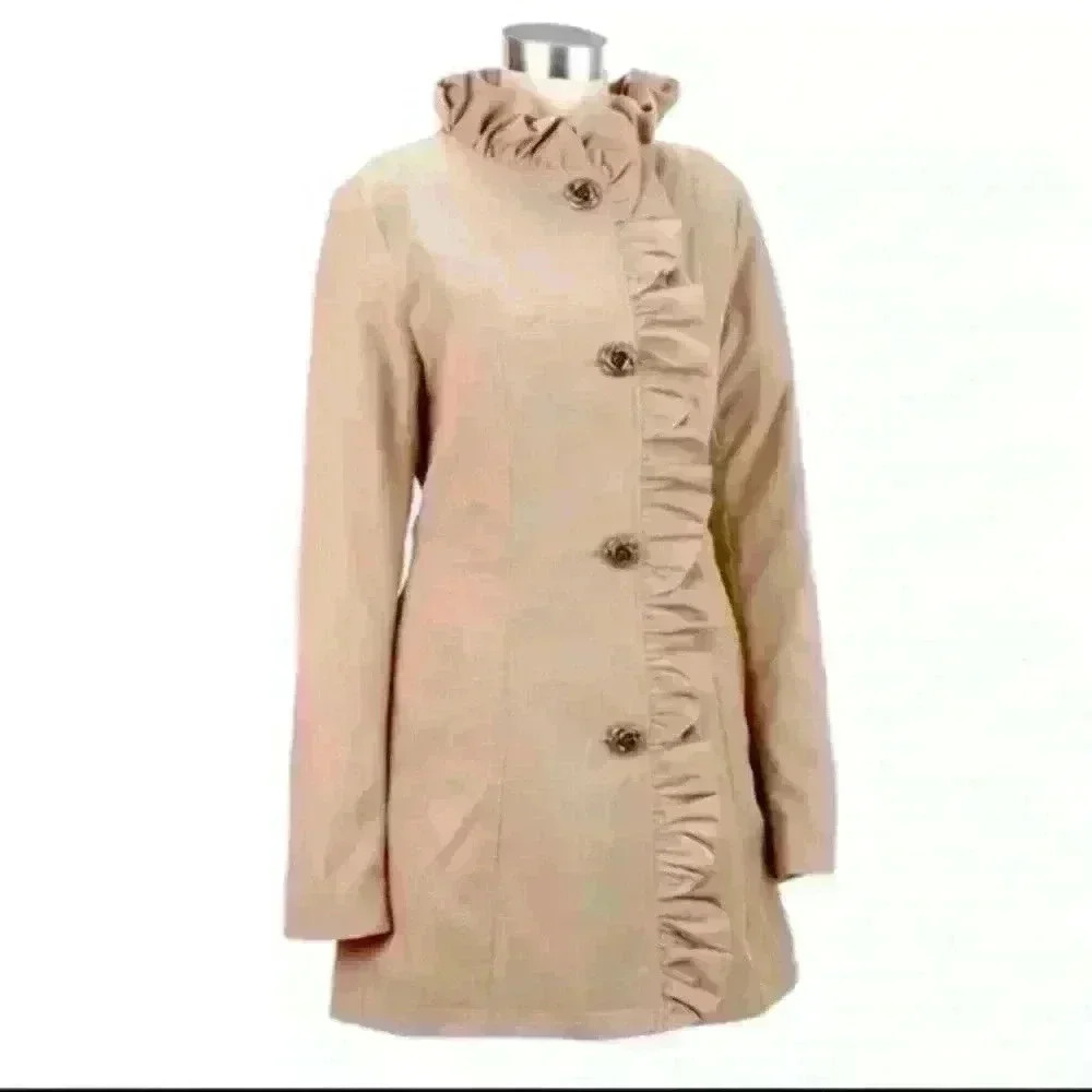 Betsey Johnson Ruffle Rose Pleated Trench Coat
